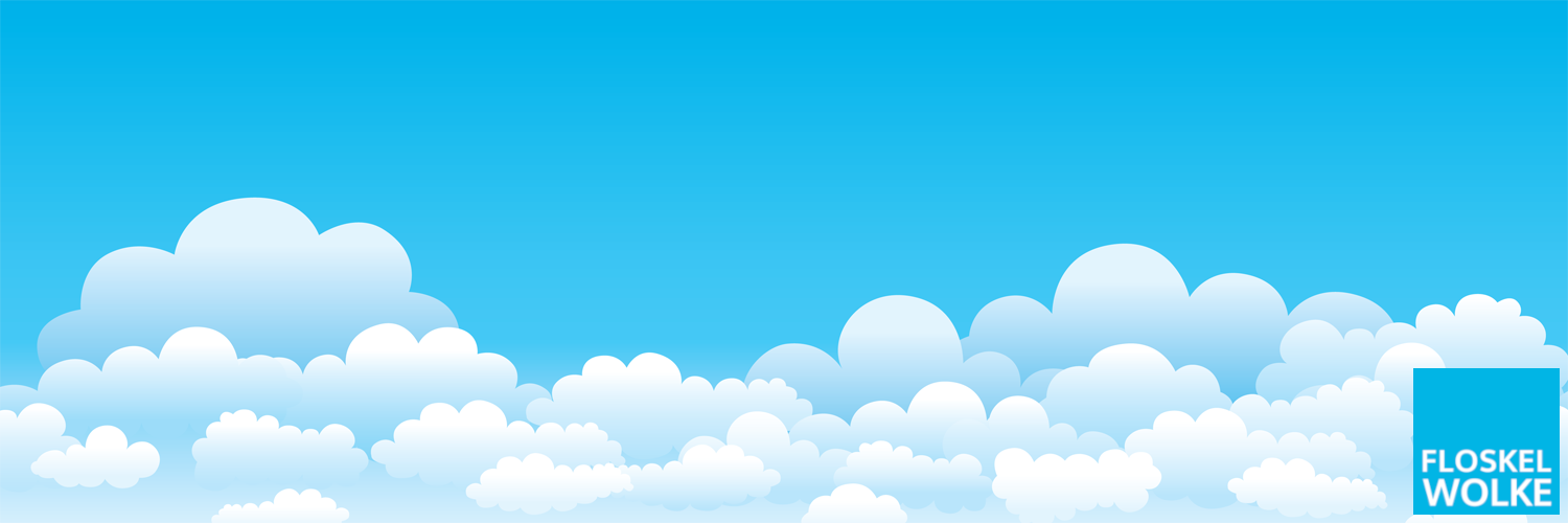 Blauer Himmel, davor einige weiße Wölkchen. Unten rechts befindet sich das Logo der Floskelwolke.
